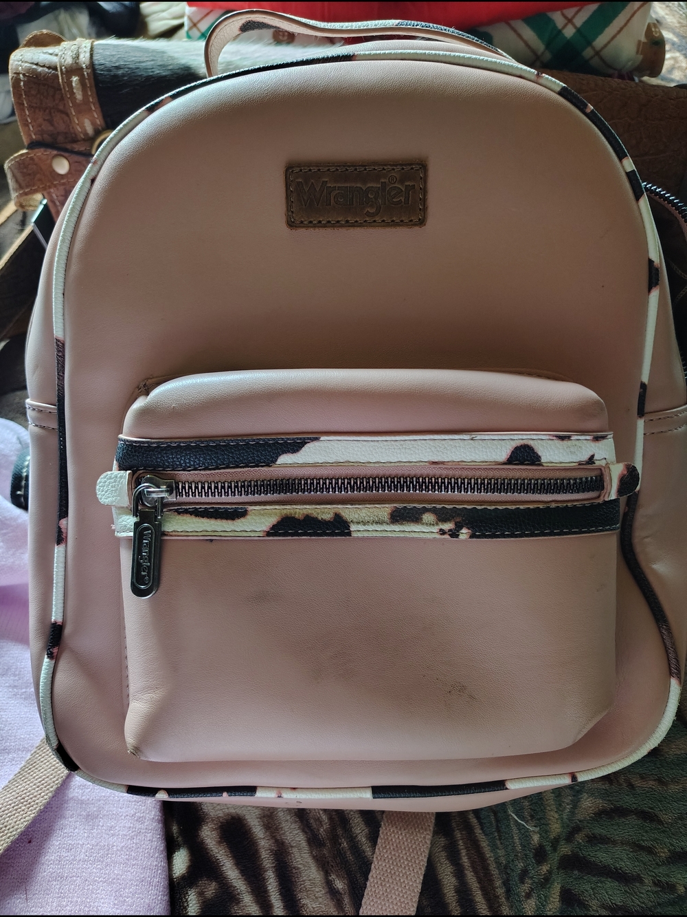 Wrangler Blush Pink Mini Backpack with Patterned Trim